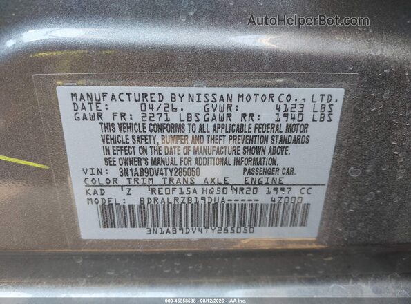 3N1AB9DV4TY285050 2026 NISSAN SENTRA Gray Engine compartment view