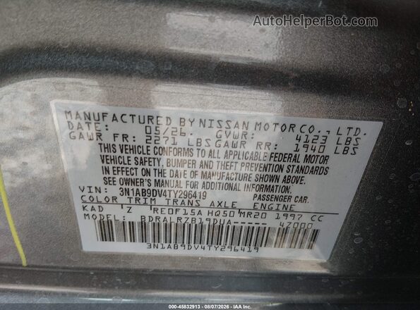 3N1AB9DV4TY296419 2026 NISSAN SENTRA Gray Widok komory silnika