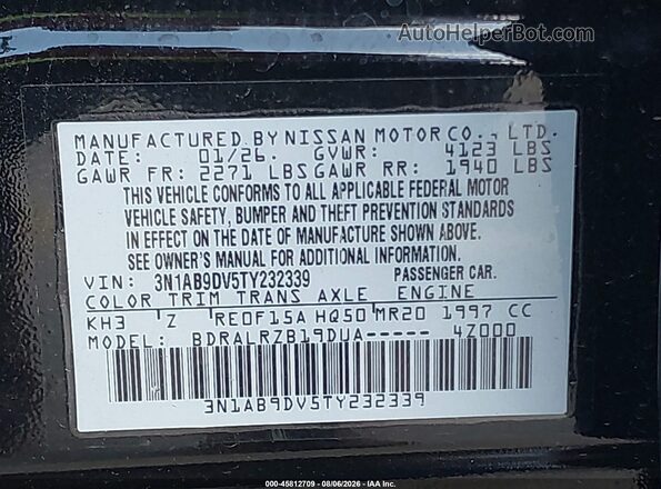 3N1AB9DV5TY232339 2026 NISSAN SENTRA Black ძრავის განყოფილების ხედი