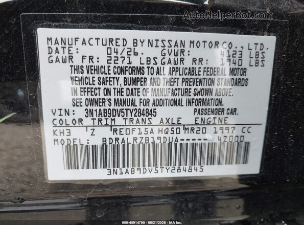 3N1AB9DV5TY284845 2026 NISSAN SENTRA Black Вид підкапотного простору