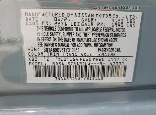 3N1AB9DV5TY313163 2026 NISSAN SENTRA Blue Vista de la etiqueta del VIN