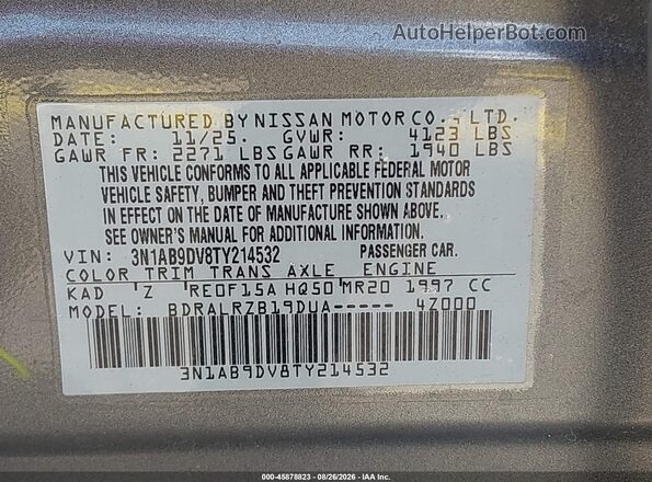 3N1AB9DV8TY214532 2026 NISSAN SENTRA Gray Vista del compartimento del motor