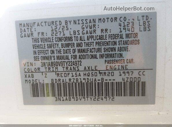 3N1AB9DV9TY224972 2026 NISSAN SENTRA White Engine compartment view