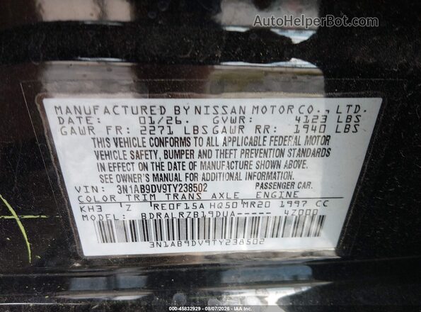 3N1AB9DV9TY238502 2026 NISSAN SENTRA Black Widok komory silnika