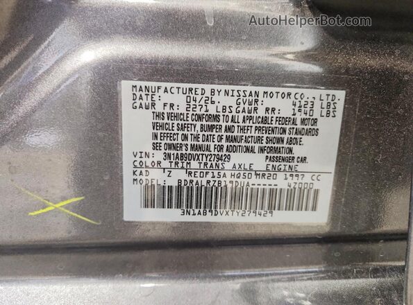 3N1AB9DVXTY279429 2026 NISSAN SENTRA Gray Вид наклейки з VIN-кодом