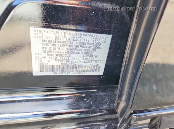 3N1CB7AP1HY240240 2017 NISSAN SENTRA Black Vista del compartimento del motor
