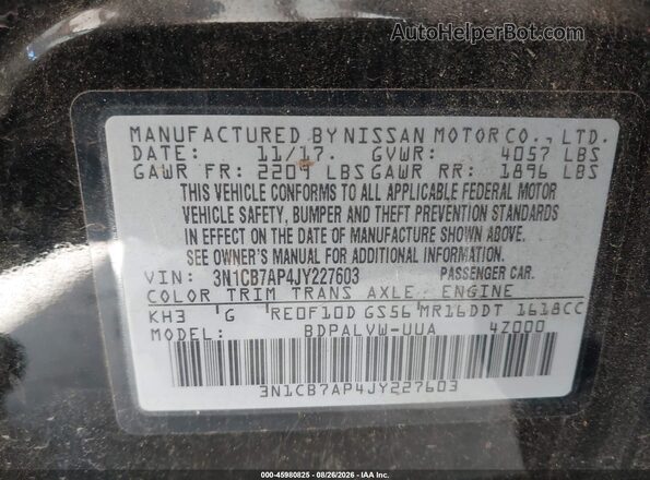 3N1CB7AP4JY227603 2018 NISSAN SENTRA Black Вид підкапотного простору