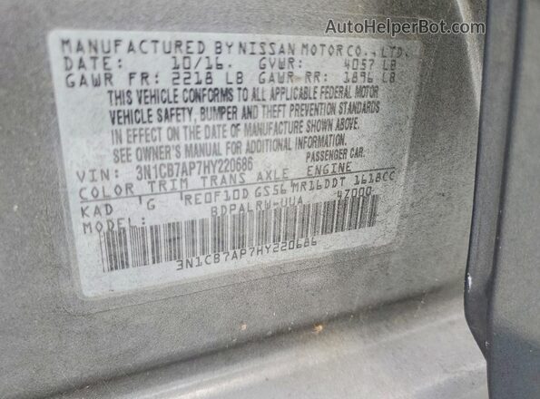 3N1CB7AP7HY220686 2017 NISSAN SENTRA Gray Widok komory silnika