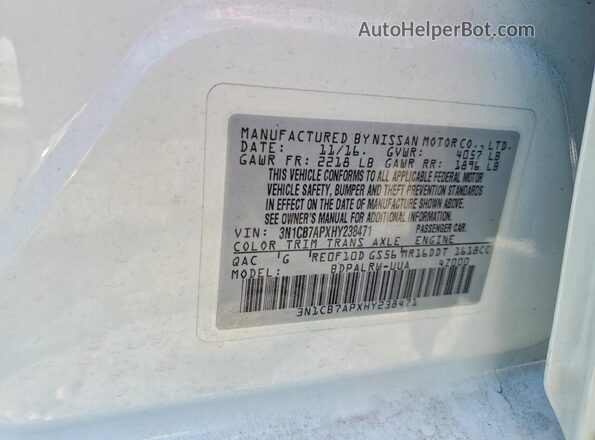 3N1CB7APXHY238471 2017 NISSAN SENTRA Белый Вид подкапотного пространства