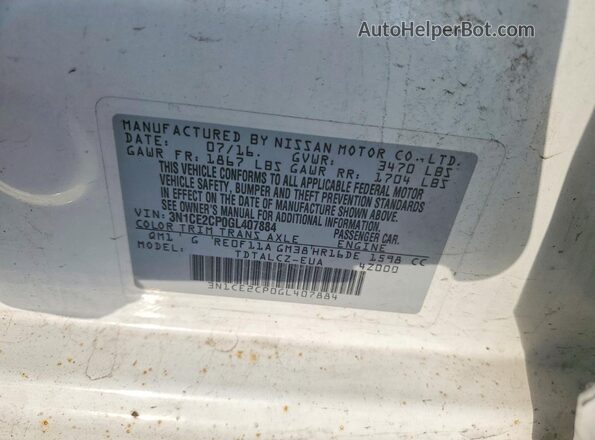 3N1CE2CP0GL407884 2016 NISSAN VERSA White Вид підкапотного простору