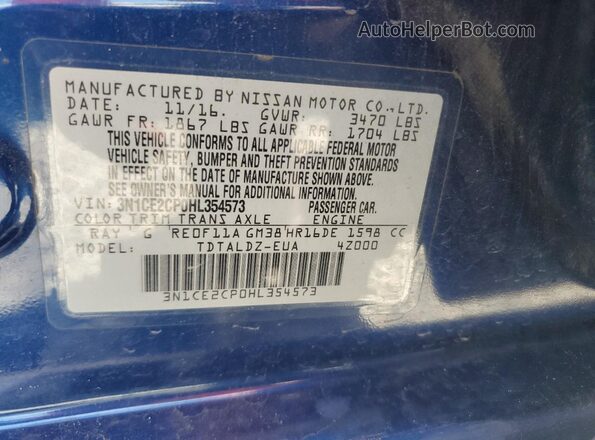 3N1CE2CP0HL354573 2017 NISSAN VERSA Blue VIN sticker view