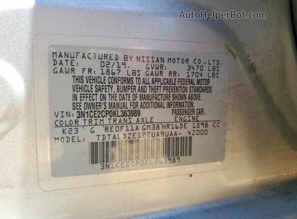 3N1CE2CP0KL363989 2019 NISSAN VERSA Silver Engine compartment view