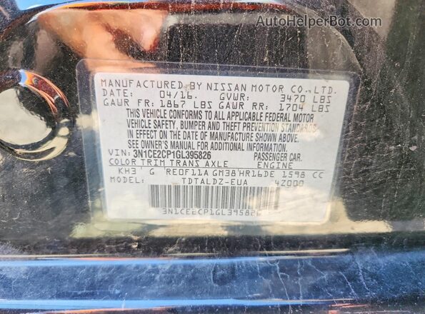 3N1CE2CP1GL395826 2016 NISSAN VERSA Black Вид підкапотного простору