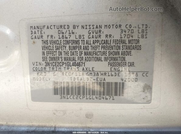 3N1CE2CP1GL404671 2016 NISSAN VERSA NOTE Silver Widok komory silnika