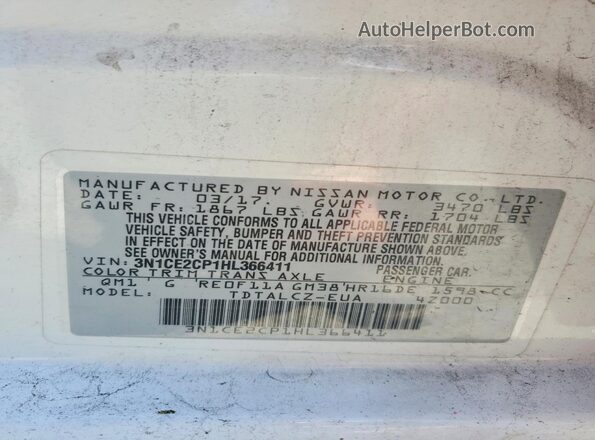 3N1CE2CP1HL366411 2017 NISSAN VERSA White Вид наклейки з VIN-кодом