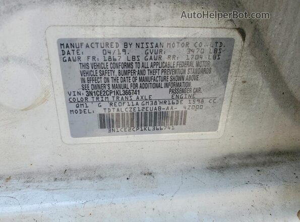 3N1CE2CP1KL366741 2019 NISSAN VERSA White ძრავის განყოფილების ხედი