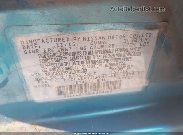 3N1CE2CP2GL370563 2016 NISSAN VERSA NOTE Blue Widok komory silnika