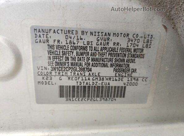 3N1CE2CP2GL398704 2016 NISSAN VERSA Silver Շարժիչի բաժամունքի տեսք