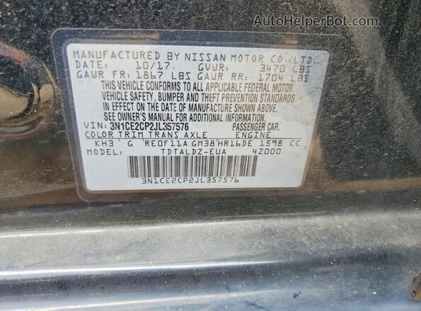 3N1CE2CP2JL357576 2018 NISSAN VERSA Black ძრავის განყოფილების ხედი