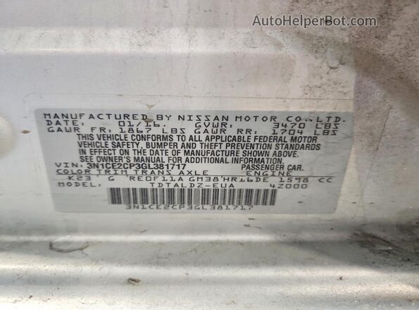 3N1CE2CP3GL381717 2016 NISSAN VERSA Silver Engine compartment view