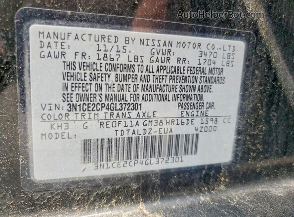 3N1CE2CP4GL372301 2016 NISSAN VERSA Черный Вид подкапотного пространства