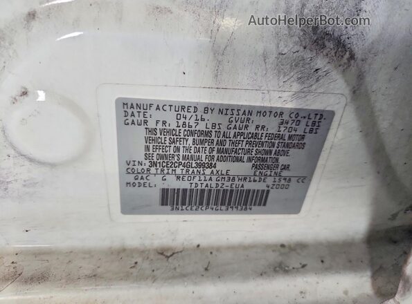 3N1CE2CP4GL399384 2016 NISSAN VERSA White ძრავის განყოფილების ხედი
