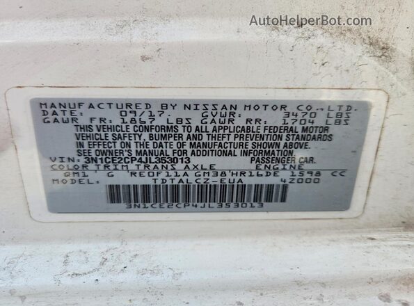 3N1CE2CP4JL353013 2018 NISSAN VERSA Белый Вид подкапотного пространства