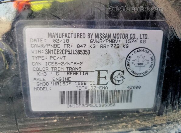 3N1CE2CP5JL365350 2018 NISSAN VERSA Black Vista del compartimento del motor