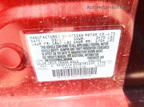 3N1CE2CP6HL365948 2017 NISSAN VERSA Red Vista del compartimento del motor