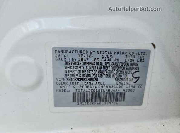 3N1CE2CP6KL359736 2019 NISSAN VERSA White Շարժիչի բաժամունքի տեսք