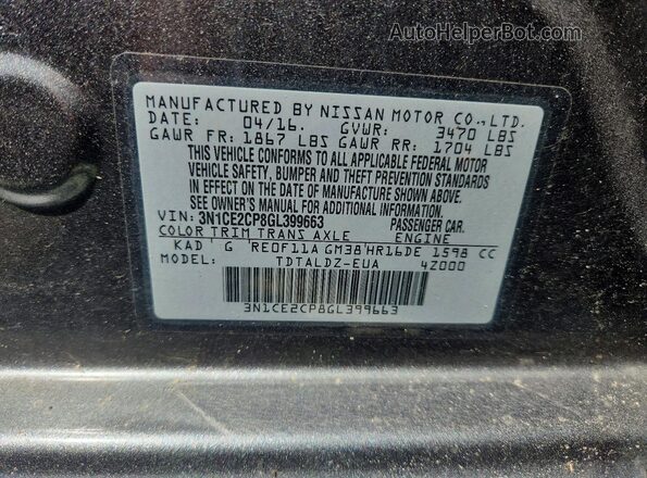 3N1CE2CP8GL399663 2016 NISSAN VERSA Gray Vista del compartimento del motor