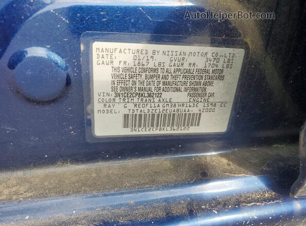3N1CE2CP8KL362122 2019 NISSAN VERSA Blue ძრავის განყოფილების ხედი