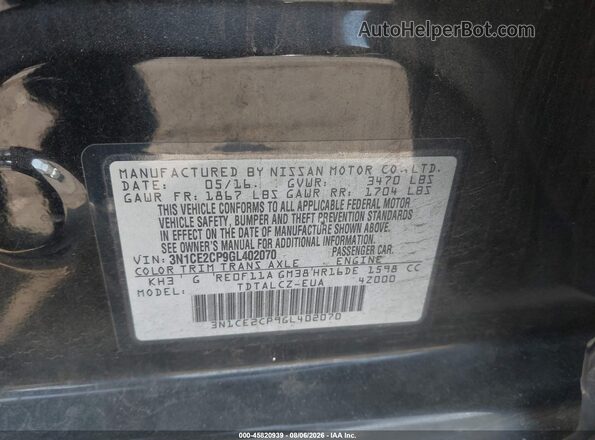 3N1CE2CP9GL402070 2016 NISSAN VERSA NOTE Black ძრავის განყოფილების ხედი