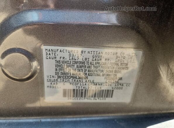 3N1CE2CP9HL369105 2017 NISSAN VERSA Silver ძრავის განყოფილების ხედი