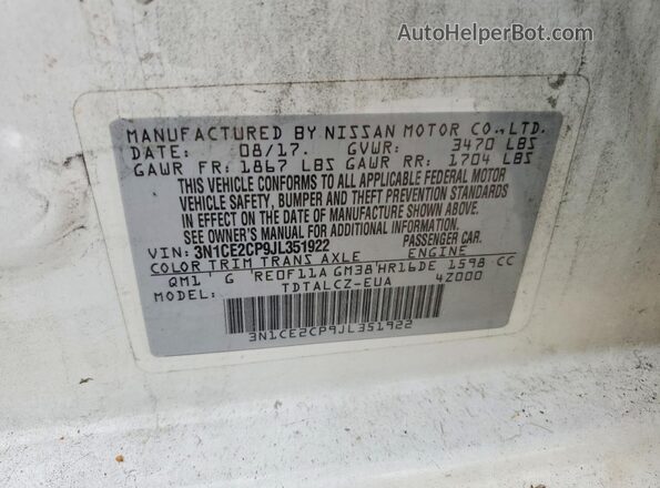 3N1CE2CP9JL351922 2018 NISSAN VERSA White Вид підкапотного простору