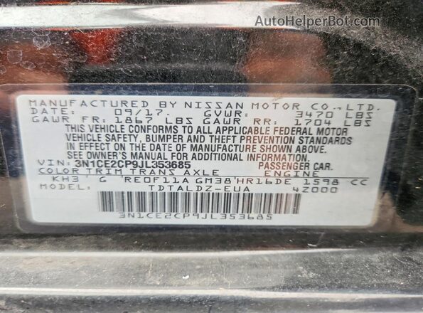 3N1CE2CP9JL353685 2018 NISSAN VERSA Black Widok naklejki z numerem VIN