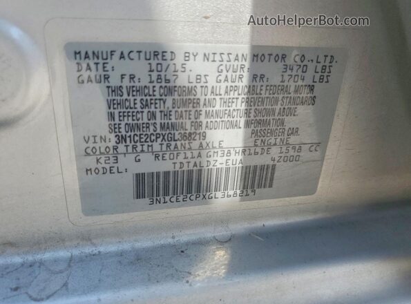 3N1CE2CPXGL368219 2016 NISSAN VERSA Silver Widok komory silnika