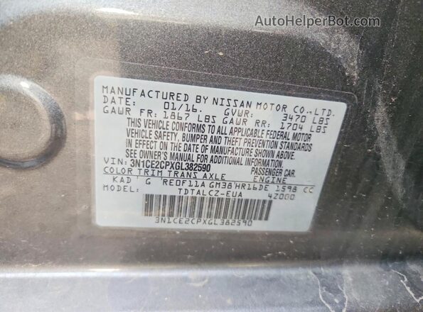 3N1CE2CPXGL382590 2016 NISSAN VERSA Gray Սալոնի 360 աստիճան տեսք