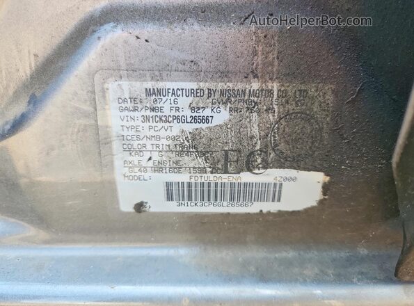 3N1CK3CP6GL265667 2016 NISSAN MICRA Gray Vista del compartimento del motor