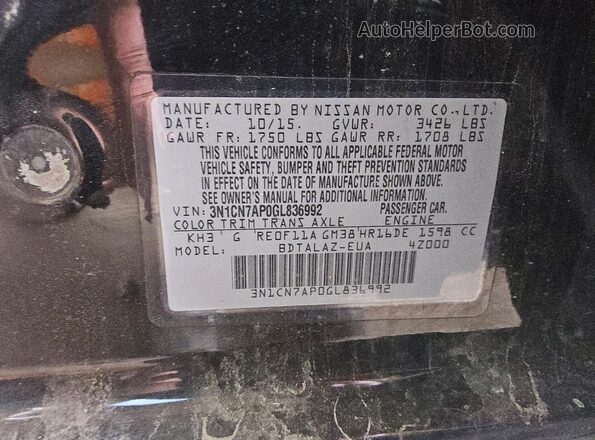 3N1CN7AP0GL836992 2016 NISSAN VERSA Black Շարժիչի բաժամունքի տեսք