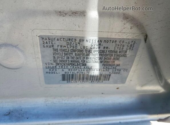 3N1CN7AP0KL847368 2019 NISSAN VERSA Серебряный Вид наклейки с VIN-кодом