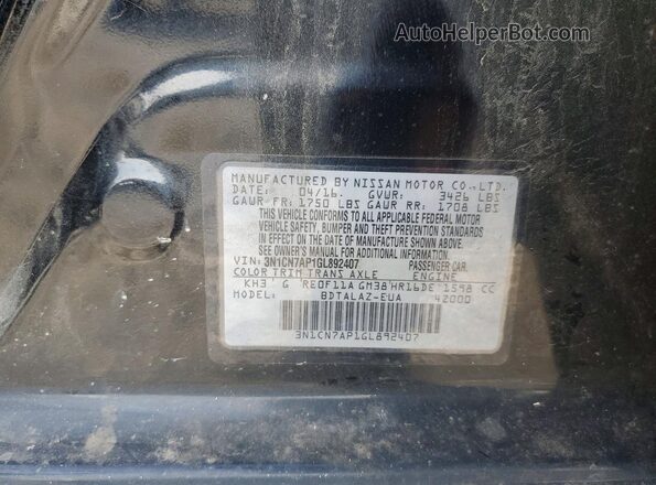 3N1CN7AP1GL892407 2016 NISSAN VERSA Black Widok komory silnika