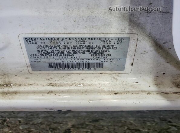 3N1CN7AP2HL879845 2017 NISSAN VERSA White VIN կոդի պիտակի տեսք