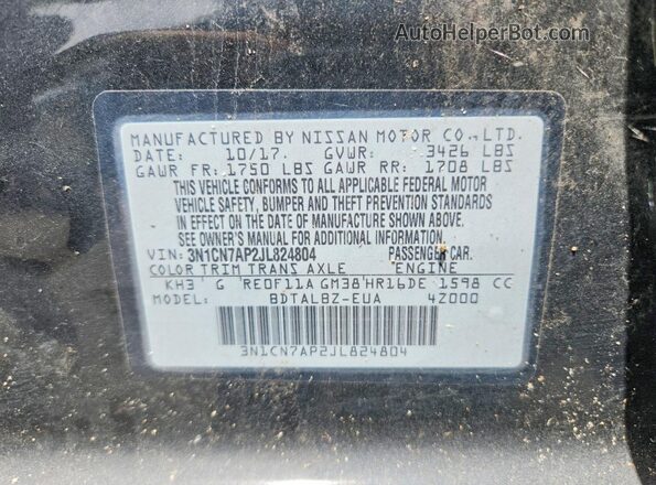 3N1CN7AP2JL824804 2018 NISSAN VERSA Black Вид наклейки з VIN-кодом