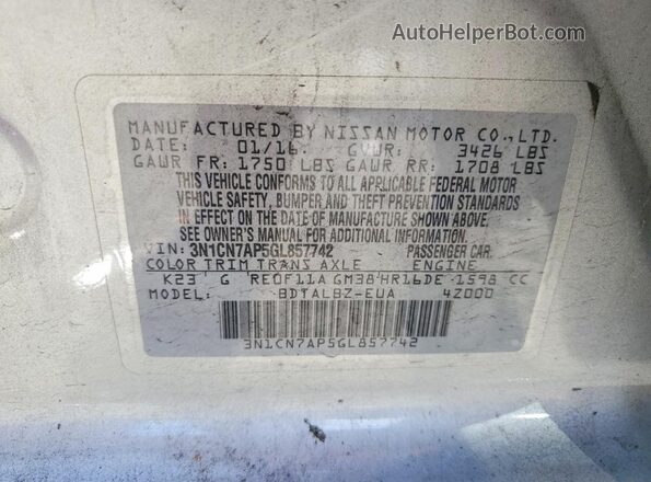 3N1CN7AP5GL857742 2016 NISSAN VERSA Silver Widok komory silnika