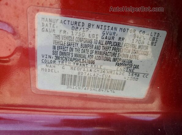 3N1CN7AP5HL847696 2017 NISSAN VERSA Red Widok komory silnika