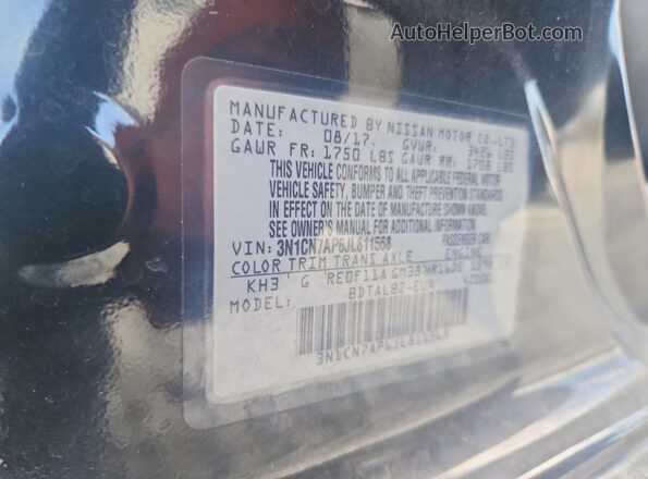 3N1CN7AP6JL811568 2018 NISSAN VERSA Black Widok naklejki z numerem VIN