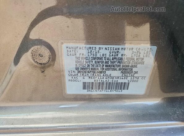 3N1CN7AP7GL849013 2016 NISSAN VERSA Gray Widok komory silnika