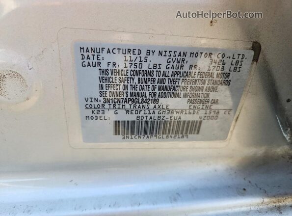 3N1CN7AP9GL842189 2016 NISSAN VERSA Silver Շարժիչի բաժամունքի տեսք