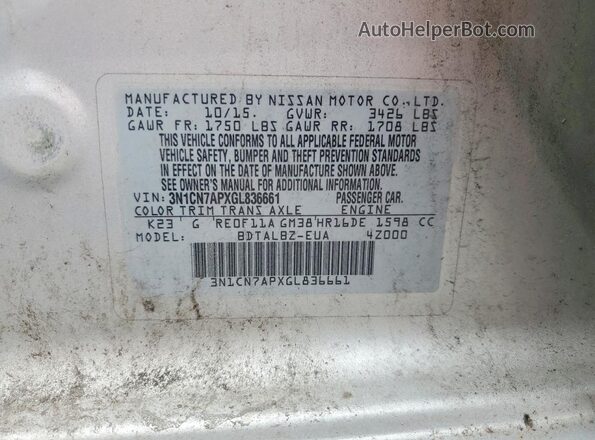 3N1CN7APXGL836661 2016 NISSAN VERSA Silver Engine compartment view